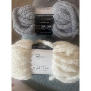 Mainstays Chunky Chenille Yarn Lot 2 Ivory And Silver 31.7 Yards Per Skein
